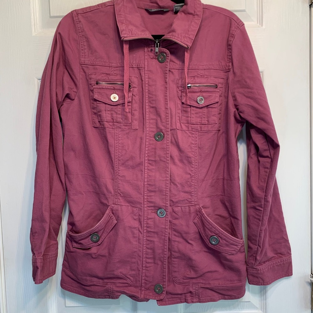 Motto Utility Jacket Small Berry Pink Cotton Full Zip Button Field Coat Gorpcore